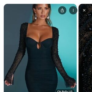 Oh Polly Black Bell Sleeve Mock Neck Bodycon Dress St Germain